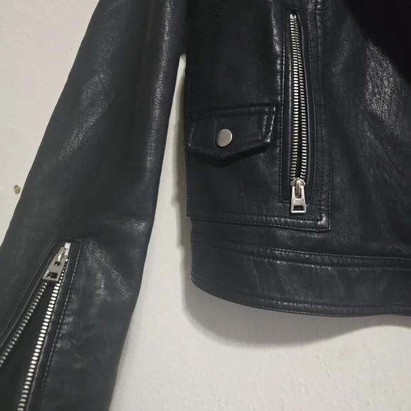 Topshop Black Leather Biker Jacket - Picture 10 of 11